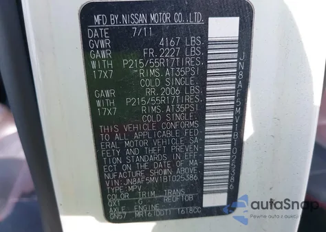 2011 Nissan Juke Sl из США, поврежденный, VIN JN8AF5MV1BT025386